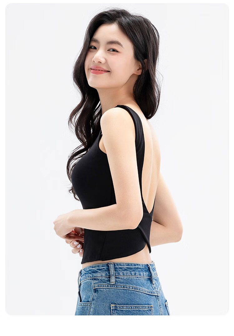 GUJIN Women's Camisole Tank Top with Built-In Bra Pads, Cross-Back Design, Suitable for Layering Or Wearing Alone, Sleeveless Undershirt, Black, Size M 13