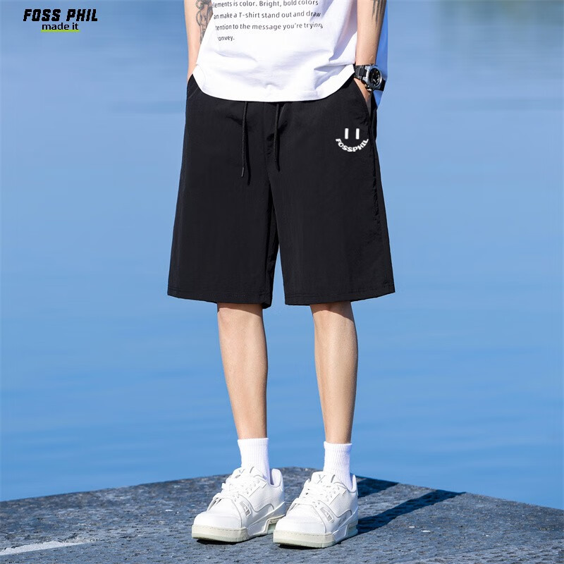 Foss Phil Breathable Casual Shorts for Men, Spring And Summer Outdoor Trendy Quick-Dry Loose Versatile Straight-Leg Pants, FPD07 Black 2XL