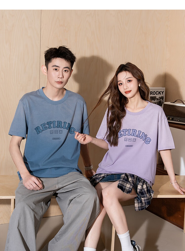 TonLion 2026 Summer New Couple Short Sleeve T-Shirt Unisex Loose Gradient Letter Print Casual Trendy Brand Inner Wear Tee 9