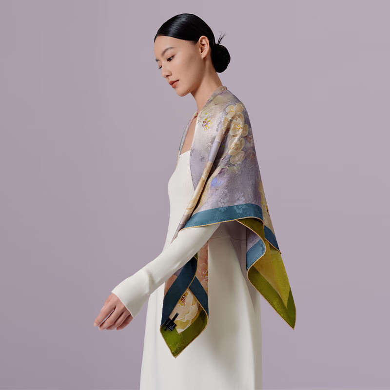 Wanshili Pure Silk Scarf Mulberry Silk Extra Large Square Double-Sided Hand-Rolled Silk Shawl Gift Box Birthday Present - Qingyan Ningzi