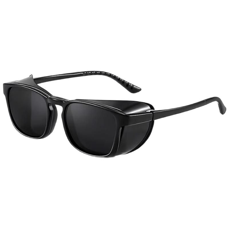 Boshide Moisture Room Goggles Protective Eyewear for Men and Women Anti-Pollen Post-Surgery Protective Glasses Black Frame Polarized Gray Lenses