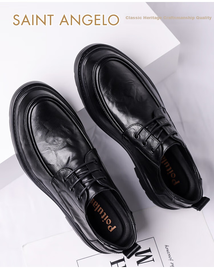 Poitulas Men's Leather Shoes, British-Style Hand-Scraped Texture, Business Casual Shoes, Low-Top Thick-Soled Formal Shoes, Wedding Shoes, 9929 Black, Size 40 2