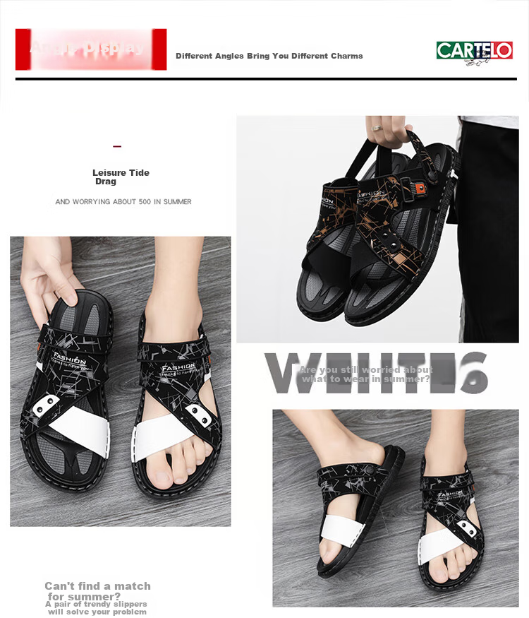 CARTELO Men's Sandals, Summer 2026 Breathable Outdoor Beach Clogs, Dual-Use Casual Slippers for Me 8