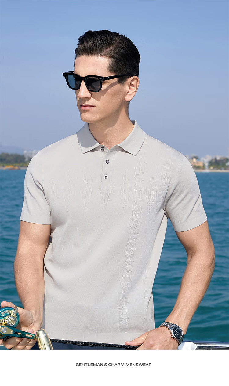 Andongniao [80% Long-Staple Cotton & Hollow Jacquard] Men's High-End Knitted All-Cotton Polo Shirt, Summer Short-Sleeve T-Shirt with Collar 16