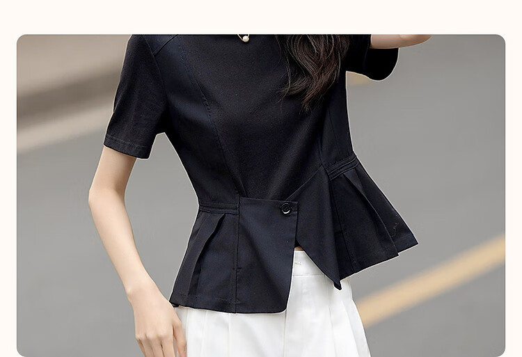 Demana [220G Sorona] Summer Elegant Ruffle Splice Short Sleeve Shirt Women's Top 4