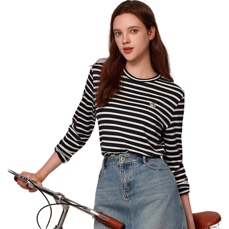 HAZZYS Women's Striped Long-Sleeve T-Shirt ABTSE0BCX01, Navy Blue NV, 165/88A40
