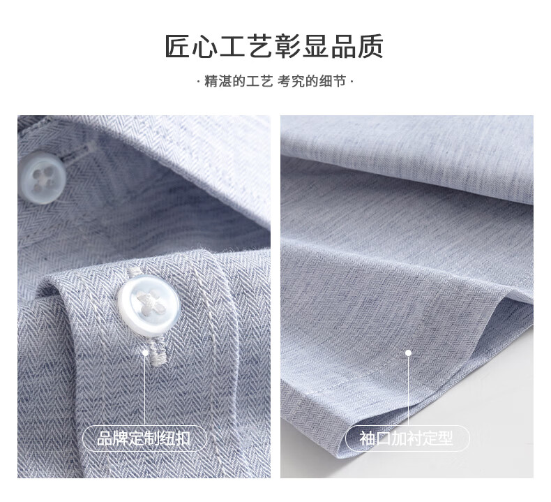 FIRS Linen Blend Short-Sleeve Shirt for Men, Summer Casual Business Lightweight Cool Cotton-Linen Blouse, Light Gray, Size 43 3