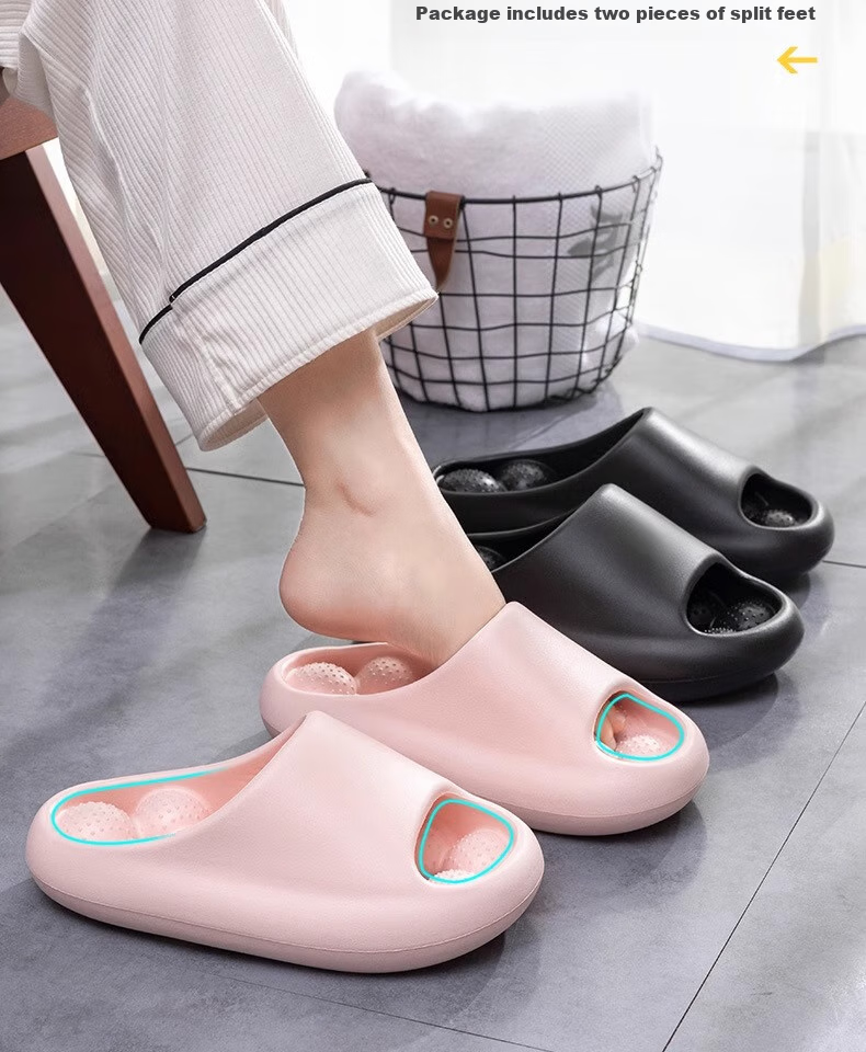 GUOLUOFEI Bathroom Leak-Proof Slippers, Summer Indoor Shower Non-Slip Squishy Hollow Massage Slippers, Green, Size 35-36 5