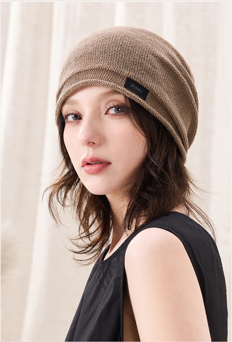 JIUMU Linen Hat Unisex Headwrap Cold Weather Thin Summer Knit Beanie Warm Air Conditioning Cap Maternity Sleep Cap 18
