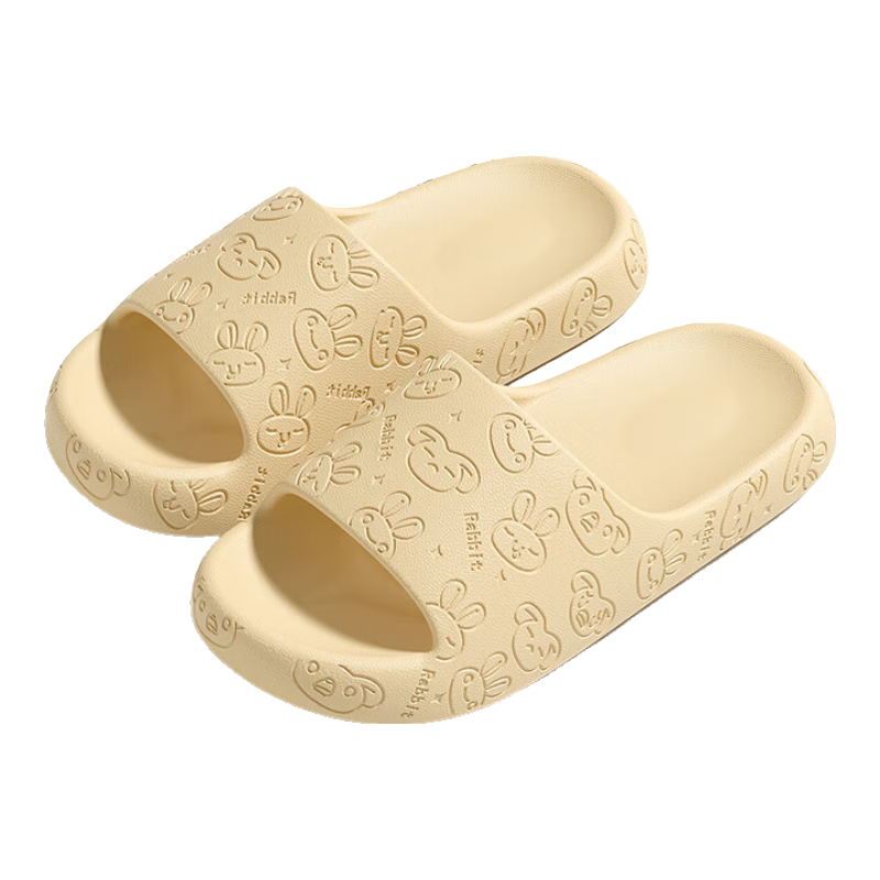 LURAD Summer Indoor Slippers for Women, Thick-Soled Home Use Couple Bathroom Shower Quiet Slippers for Men, Light Yellow, Size 39-40
