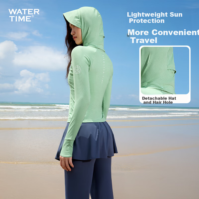 WATERTIME/水川 泳衣女士游泳衣防晒连帽分体长袖冲浪泡温泉水母服 上衣L