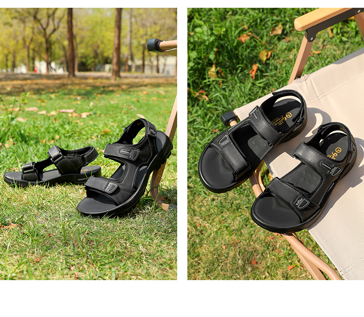 Goldlion Men's Shoes, Summer New Style Men's Sandals, Lightweight Comfortable Outdoor Beach Shoes, G596520048AAF, Black, Size 38 5