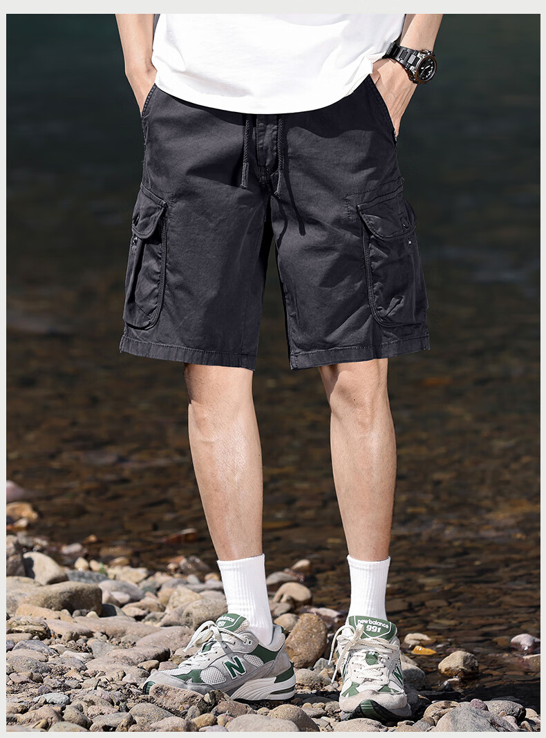 EASTERN CAMEL Men's Casual Loose Cotton Summer Breathable Simple Solid Thin Versatile Cargo Shorts 14