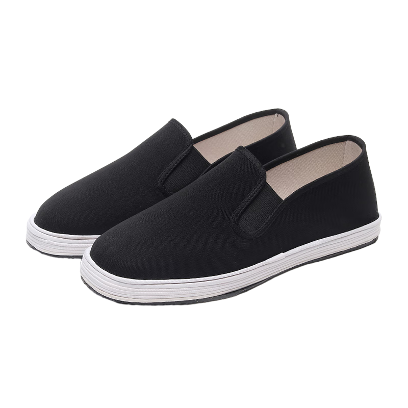 GUOLUOFEI Old Beijing Cloth Shoes for Men, Breathable Handmade Thousand-Layer Sole Slip-On Black Driving Loafers, Black Cowhide Sole, Size 39