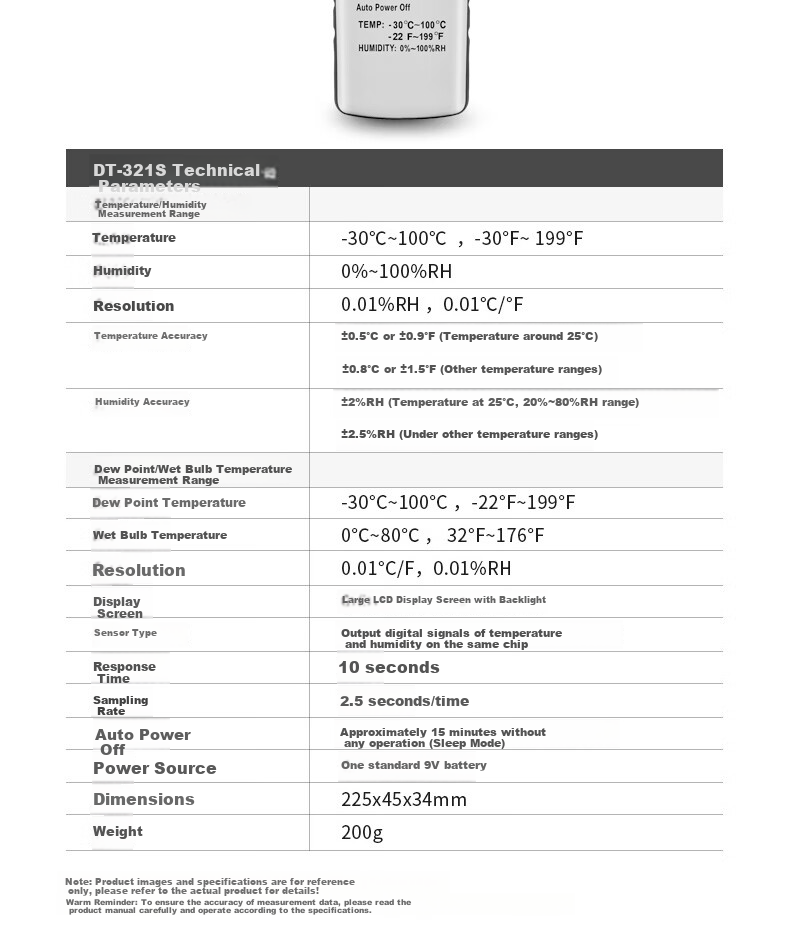 CEM DT-321S Thermometer And Hygrometer, Professional High-Precision, Wet Bulb Dew Point Temperature Detector, Industrial Thermometer And Hygrometer 6