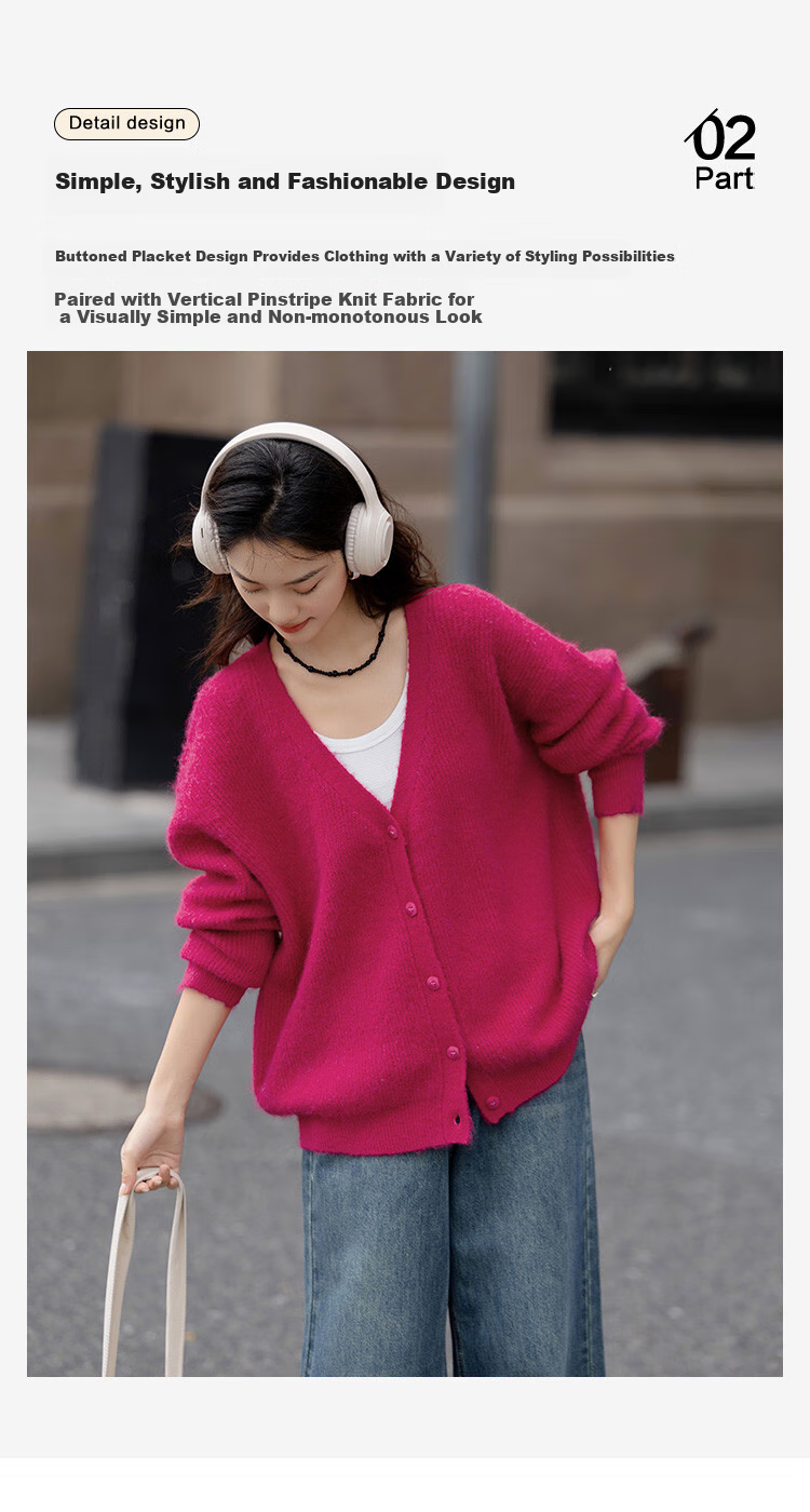 Dme [Duobangyan Rose Red] Spring And Autumn Cardigan-Style, Brightening Effect, Elegant Long-Sleeve Soft Knit Sweater for Wome 7
