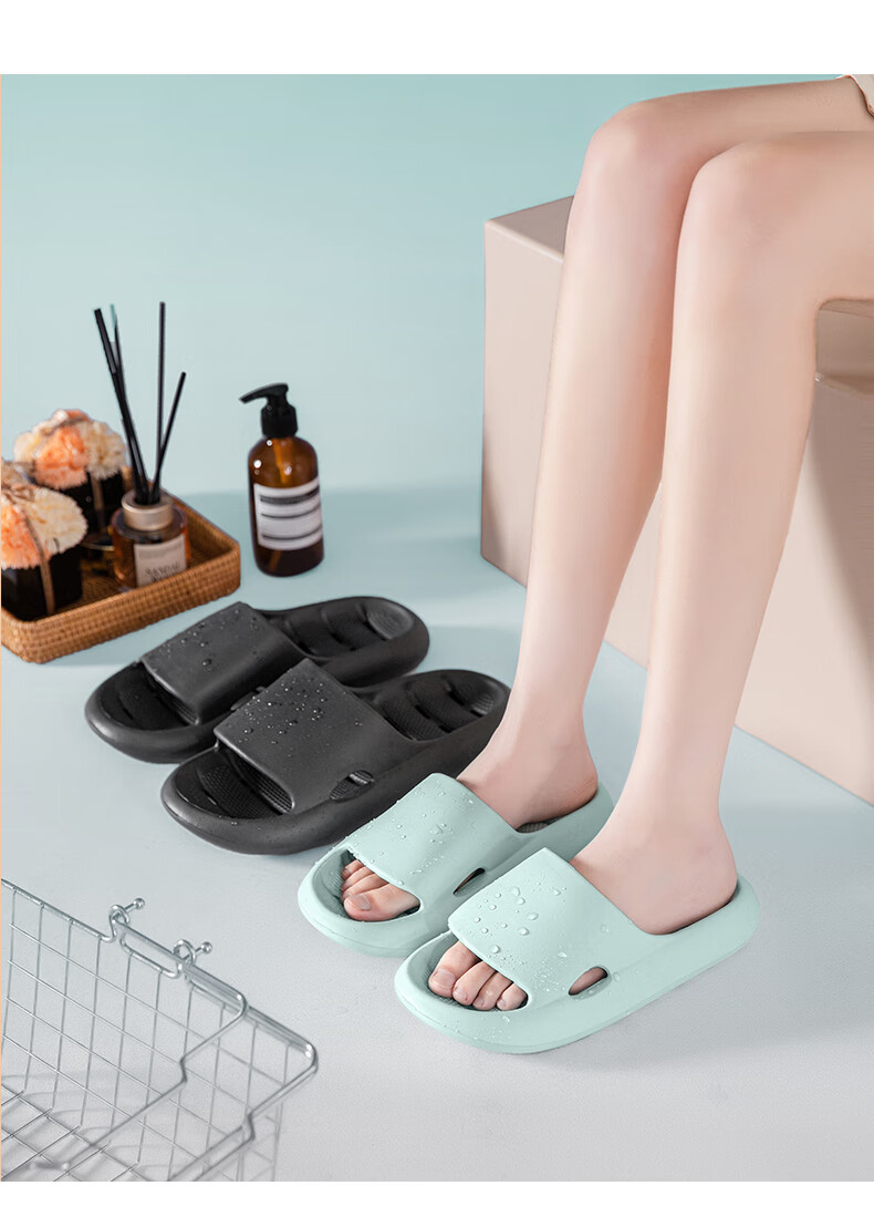 MINISO Slippers for Men, Summer Bathroom Shower Non-Slip Water-Draining Quick-Drying Odor-Free Home Breathable Sandals for Women, Black 9