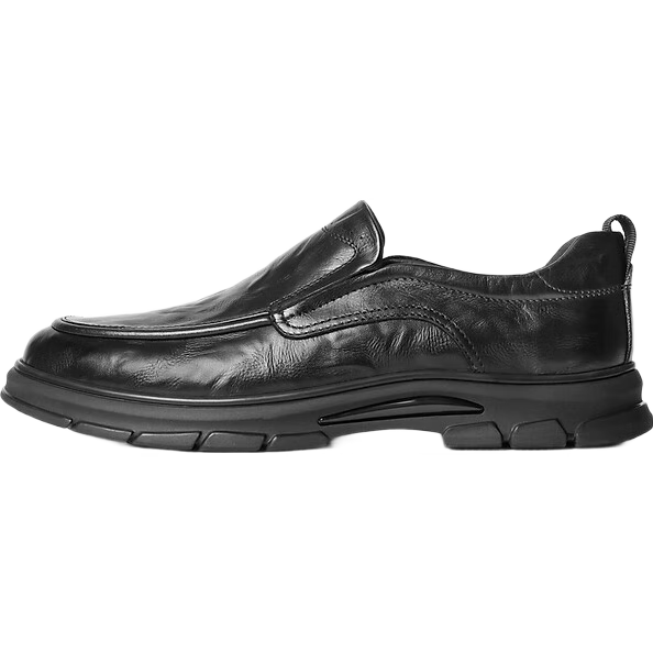 Belle Commuter Business Shoes for Men, Cowhide Leather Comfortable Casual Leather Shoes A1923AM5, Black Slip-On Style, Size 42