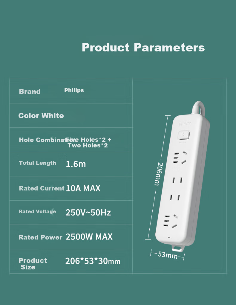 PHILIPS 3-Outlet Master Control 0.8m Child Safety Door Power Strip 6
