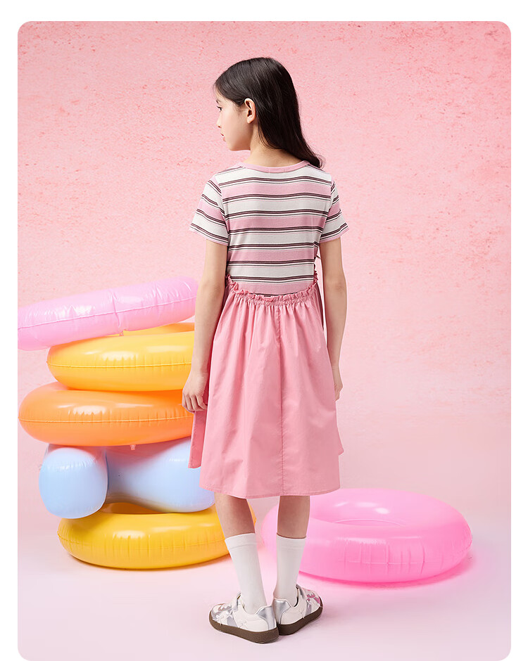 BALABALA Girls' Dress, Children's Summer Dress, for Older Children, Fake Two-Piece Design, Sweet And Fashionable 9