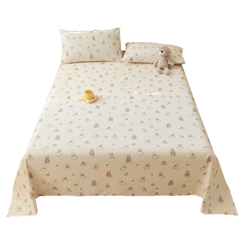 Hodo A-Type Pure Cotton Coarse Linen Bed Sheet, Single Piece, 100% Cotton Bed Cover, Thickened, for Single Or Double Bed, 230*245cm, Playful Desig
