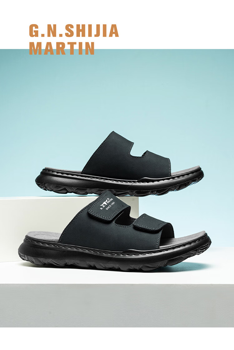 Bull Family Men's Summer Casual Fashion Versatile Slippers with Convenient Velcro and Soft Beach Sandals 6