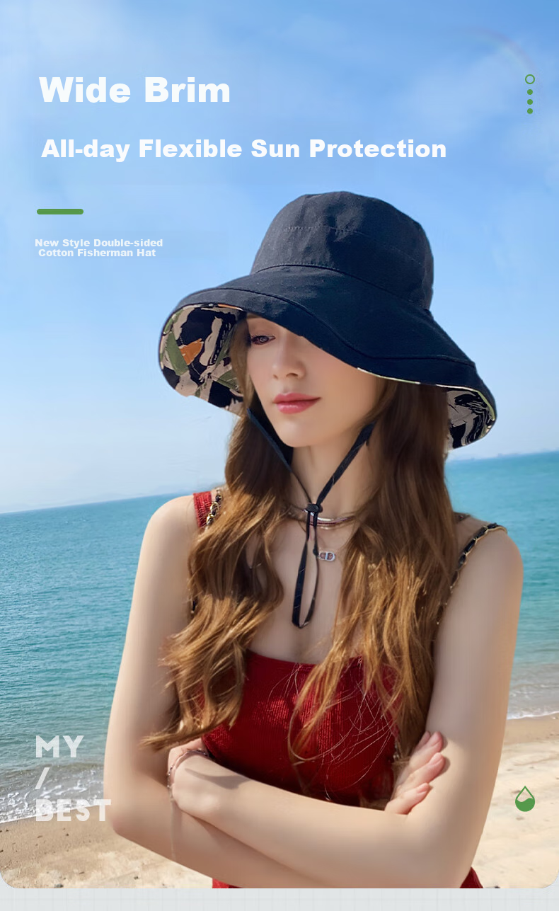 GLO-STORY Women's Sun Hat, Wide Brim Double-Sided Fisherman Hat, Casual Sun Hat, Outdoor Face-Covering UV Protection Hat for Wome 1