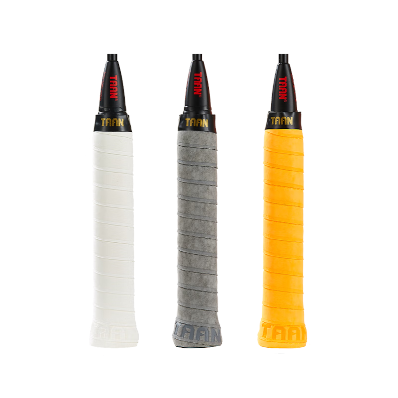 Taan Badminton Racket Grip Tape, Matte Anti-Slip Sweat-Absorbing Handle Tape with Q10, Three-Pack (White/orange/gray)