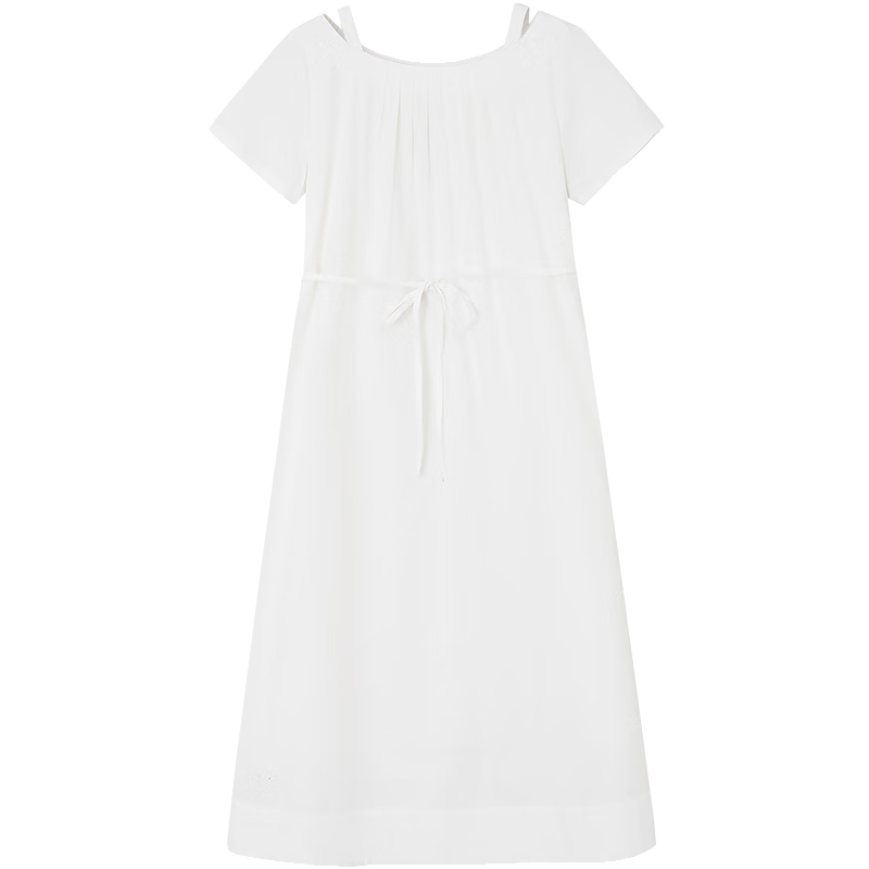 Dme Summer Oxygen Cotton Hollow Short Sleeve Loose Waist Petite Elegant Women's Dress