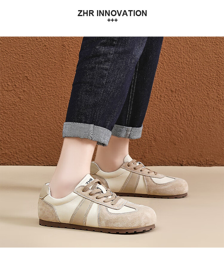 ZHR Casual Shoes for Women, Retro Patchwork Dexun Shoes, Genuine Leather Versatile Sports Shoes for Women, A120 Beige, Size 35 18