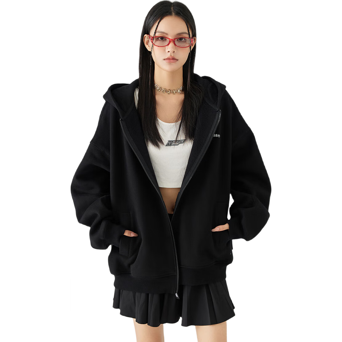 GOLFCROSS Couple's Sweatshirt with Letter Embroidery, Loose-Fitting Hooded Cardigan Jacket for Spring And Autumn, Black, Size S