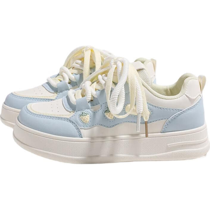Global Women's White Sneakers Casual Thick Sole Height Increasing Fashion Sports Bread Shoes Light Blue Size 40