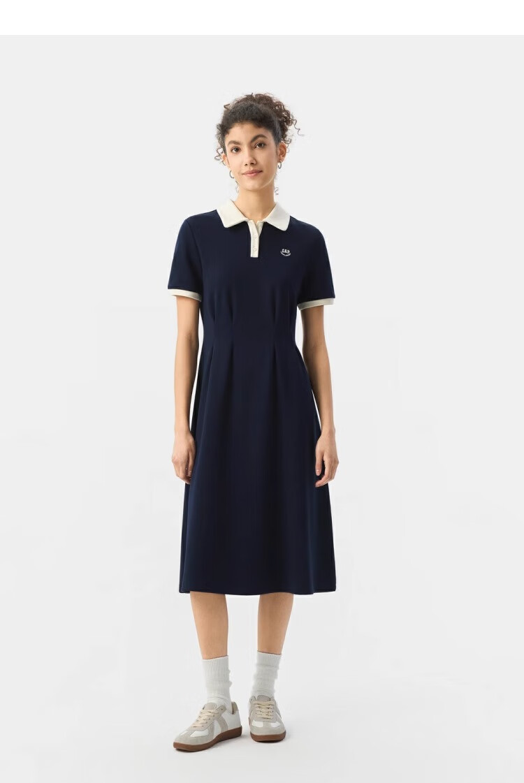 GAP Women's Classic Embroidered Logo Waist-Drawstring Color-Block Collar Short Sleeve Dress 765627 18