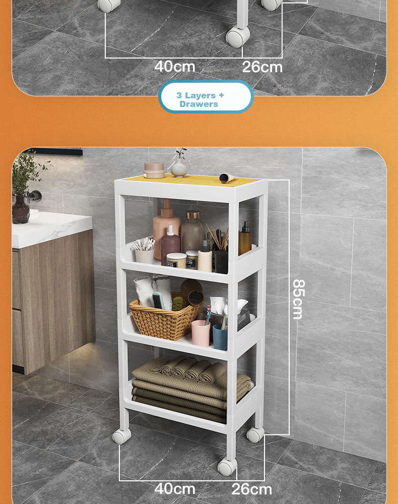 Leaijia Storage Rack, Multi-Tier Floor-Standing Bathroom Shelf, Kitchen Organizer with Drawers, Storage Cart, Shelving Unit 16