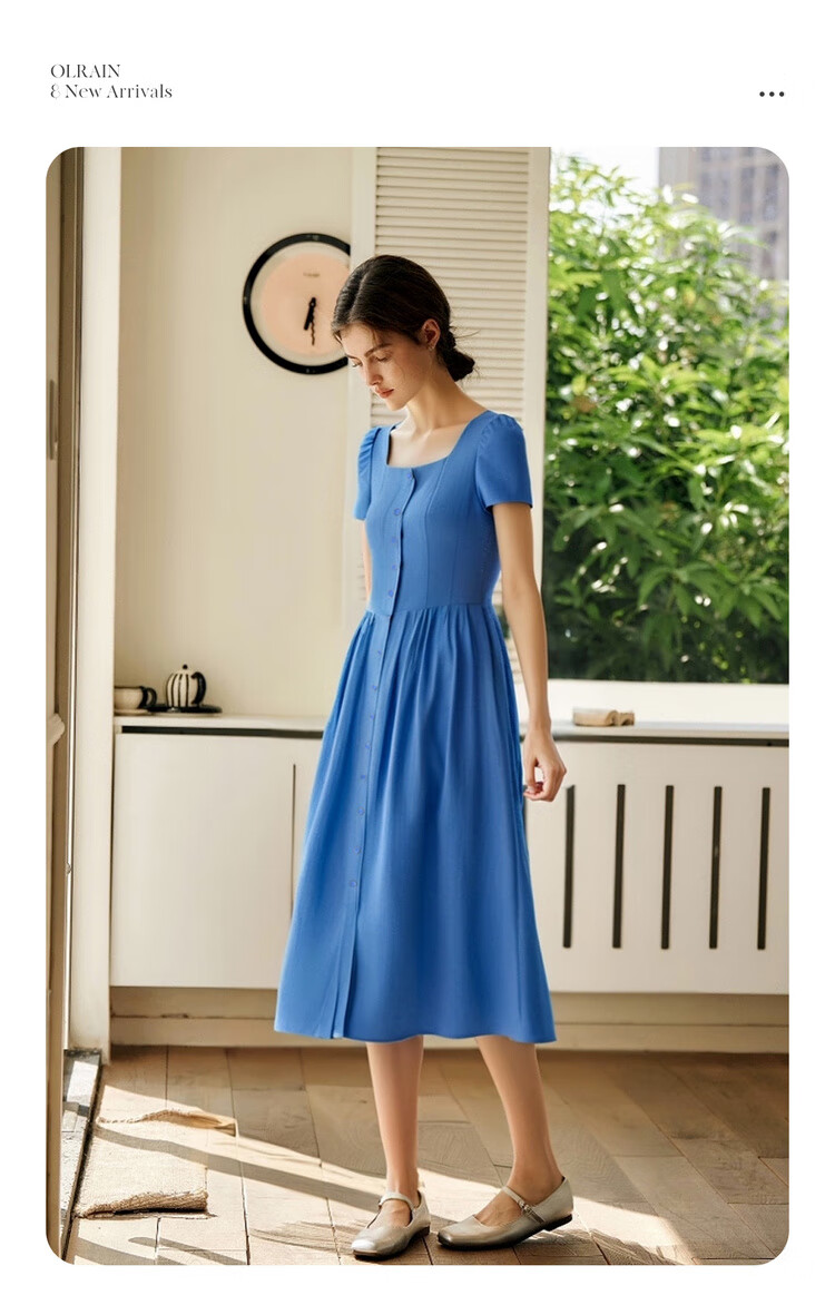 Olrain Eurielle Summer Women's Commuter Lyocell Dress Square Neck Waist Cinch Vacation Maxi Dress Klein Blue S 4