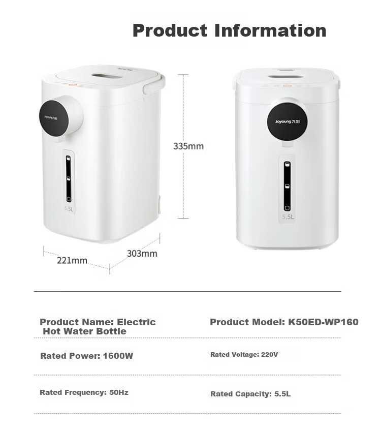 Joyoung Household 5L Large Capacity Electric Hot Water Kettle, 304 Stainless Steel Integrated Water Boiler with Detachable Lid And Temperature Control, Model K50ED-WP160 4