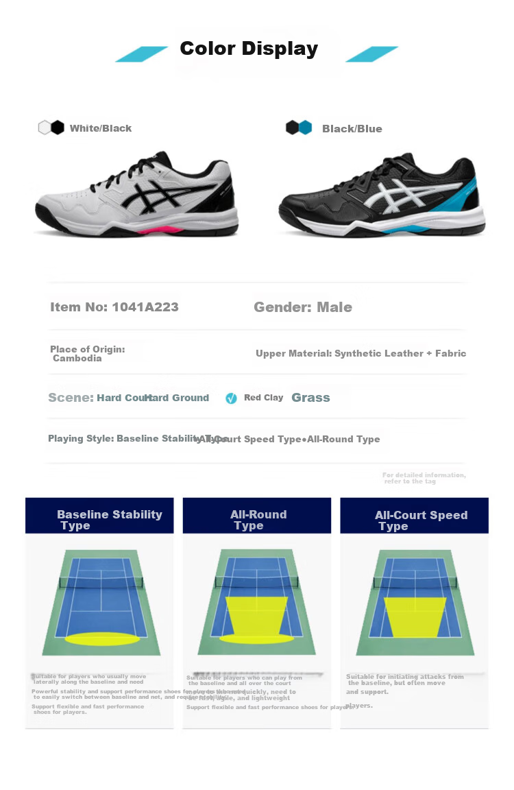 Asics Tennis Shoes GEL-DEDICATE, Durable Non-Slip Sports Shoes for Men And Women, 1041A408-101, Size 44 8