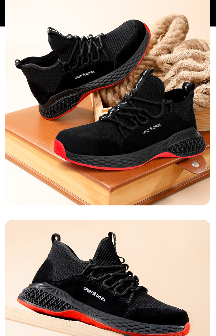 JUNBU Safety Shoes for Men, Summer Breathable Steel Toe Cap, Anti-Smashing And Puncture-Resistant, Lightweight And Comfortable Construction Site Work Shoes 9119 Size 42 5