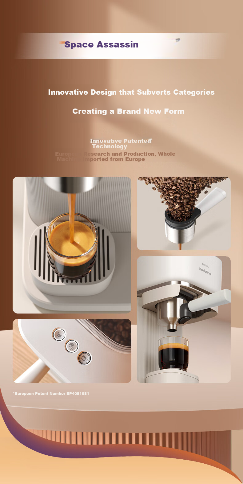PHILIPS Fully Imported Baristina New Italian-American Fully/A Semi-Automatic Home Coffee Machine, Integrated Grinding Small Coffee Maker BAR Series bar300/60 5