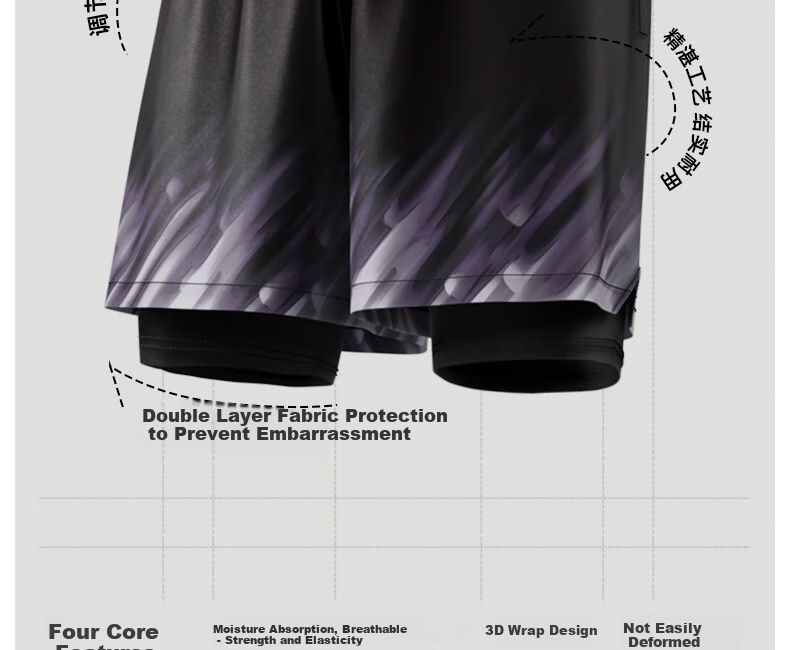 Li-Ning Swimming Trunks for Men, Anti-Embarrassment Swim Shorts, Knee-Length Two-In Water And Land Dual-Use Beach Shorts, 0222 Black 2XL 7