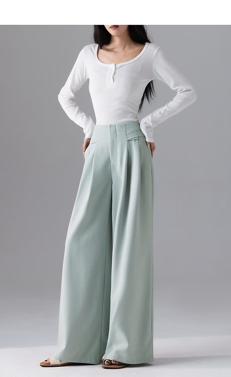 Dme [Containing High-End Linen] Spring Loose-Fitting Commuter Insert Waist Long Pants, Concealing Body, Easy to Match Women's Casual Pants 1