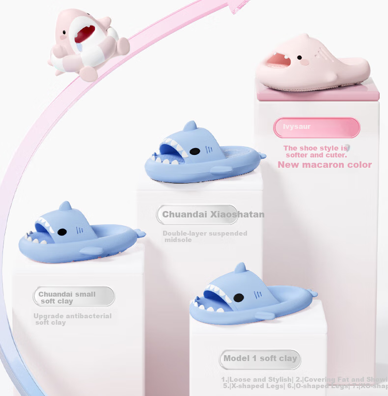 Chikoku New Cute Shark Slippers for Women, Summer Home Wear, Adorable Thick-Soled Non-Slip Couple's Shark Sandals for Men Summer 7