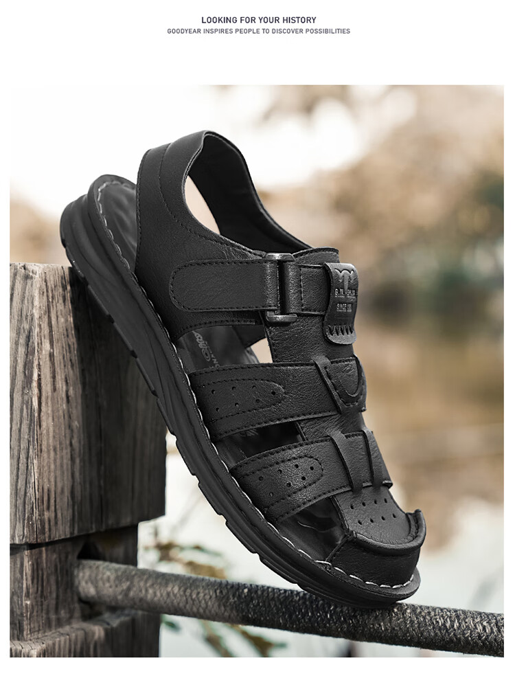 Bull Family Men's Summer Sandals Hollow Breathable Retro Thick Sole Durable Beach Shoes 23