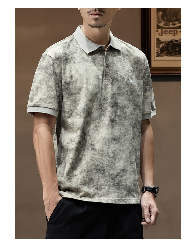 JEEP 100% Pure Cotton Short-Sleeve Men's T-Shirt, Summer 2026, Turn-Down Collar Pullover, Youth Tie-Dye Short-Sleeve T-Shirt for Me 16