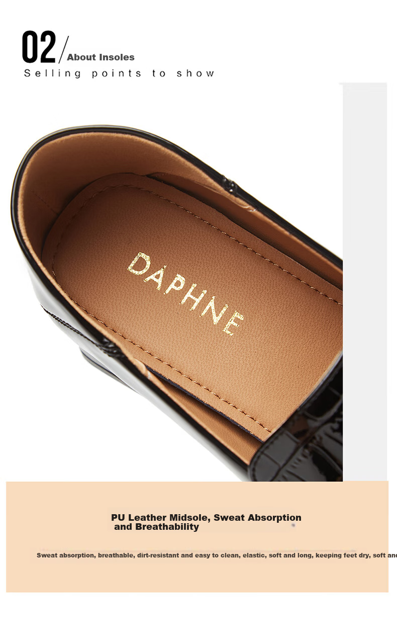 DAPHNE Women's Leather Shoes with Formal Dress, British Style, Chunky Mid-High Heel, Professional Work Business Shoes, Loafers, Women's Shoes 4622404047 Black 35 7