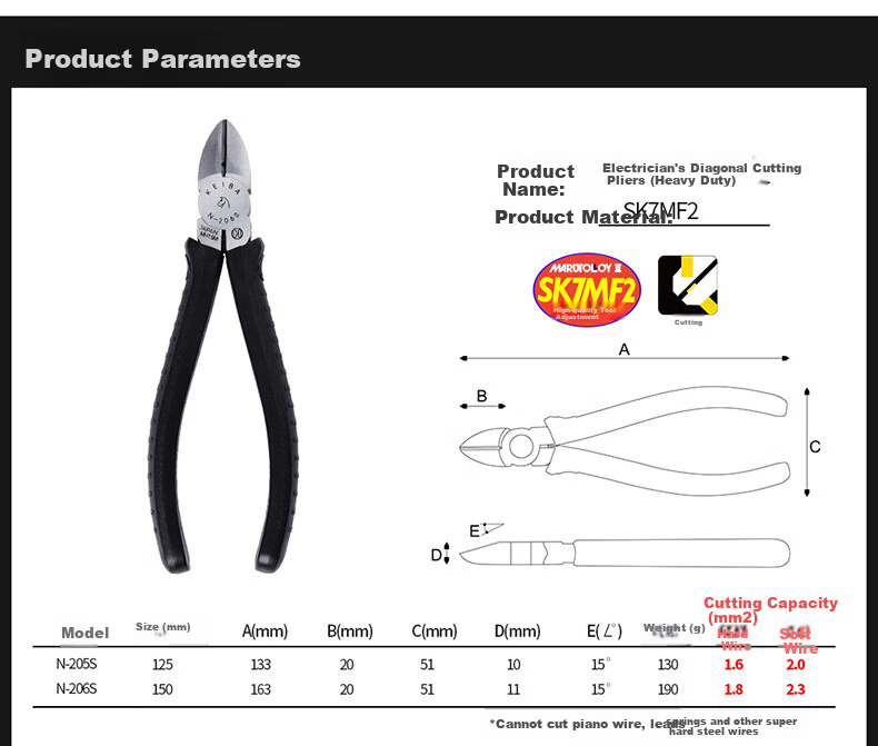KEIBA, Japanese Imported Electrical Diagonal Cutting Pliers, N-206S, 6 Inches 1