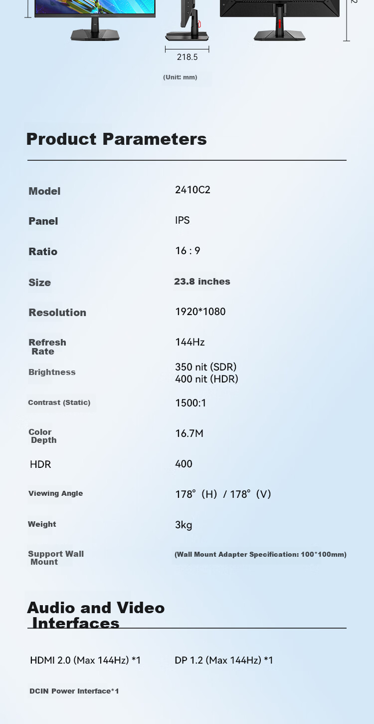 Inno&cn 27-Inch 2K High-Definition 320Hz Gaming Monitor, FastIPS, 1ms Response Time, Height Adjustable, HDR400, HDMI2.1, Triangular Gaming Computer Display Screen, 27G2T 8