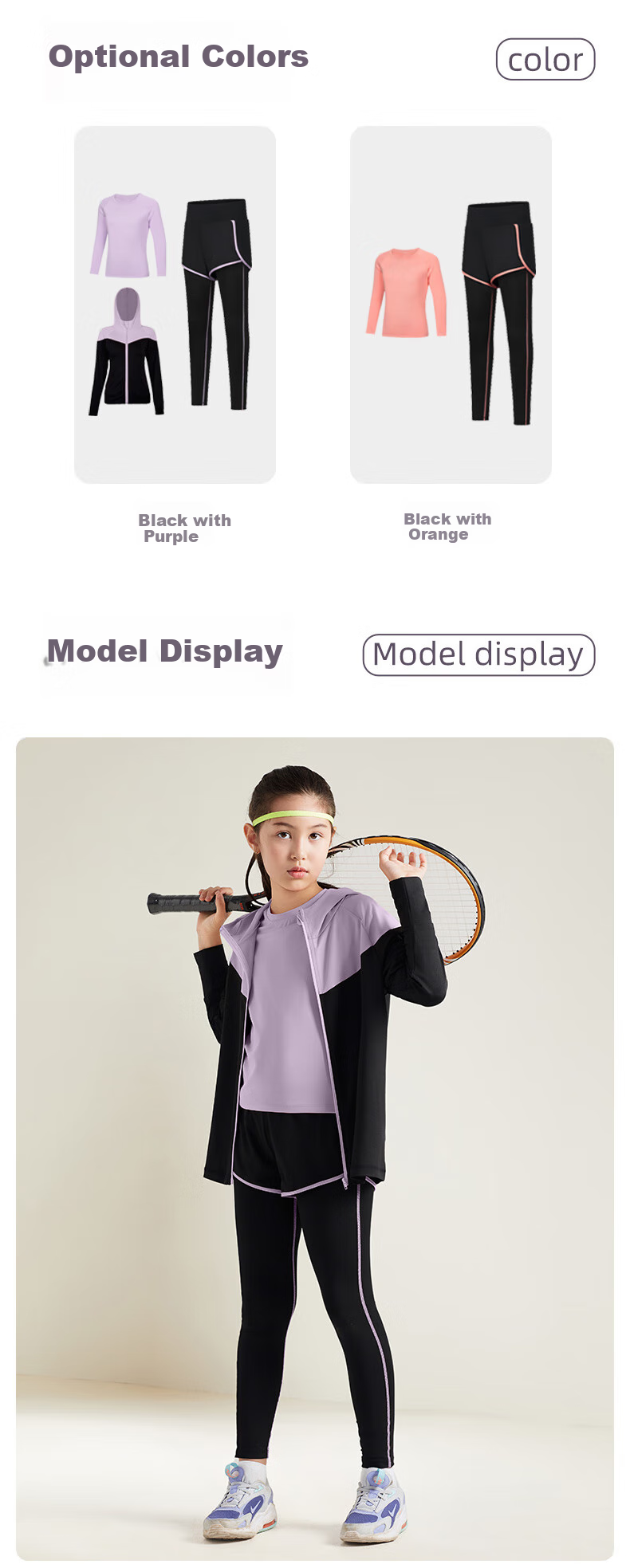 FANDIMU [Children's Sports Set], High-Elastic Breathable Running Yoga Badminton Basketball Soccer Training Clothes, Cycling Hiking 10