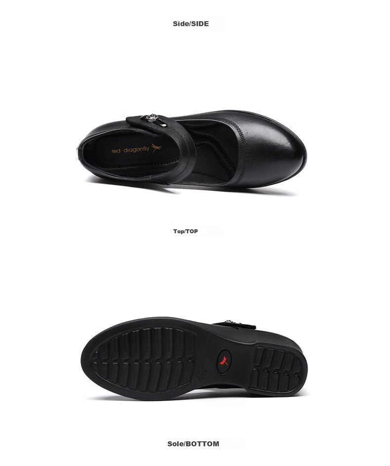 RED DRAGONFLY Mary Jane Shoes Women's Wedge Soft Leather Flats Casual Shoes for Women WTB142221 Black 35 12