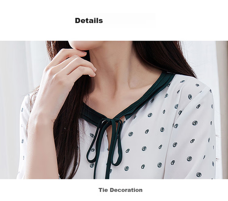 Dme Contrast Color Lace Trim Three-Quarter Sleeve Blouse Fashion Design Versatile Casual Shirt for Women, Off-White, Size S 11